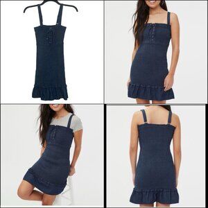 Aeropostale Denim Dress Size XS Smocked Bodycon Adjustable Straps Stretch Cotton